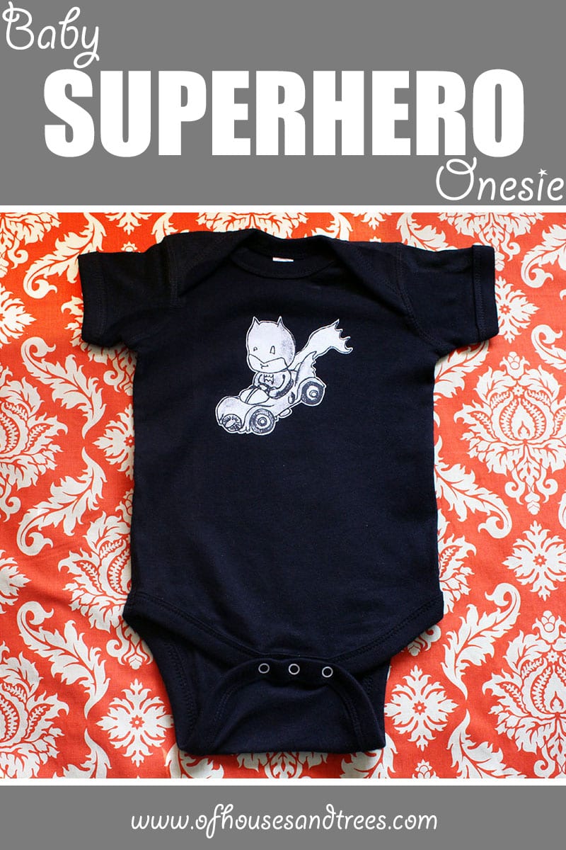 Baby Superhero Onesie | One-of-a-kind baby superhero onesie featuring baby Batman – hand drawn by the extremely talented Devin Patterson. Next up? A baby Catwoman toddler t-shirt!