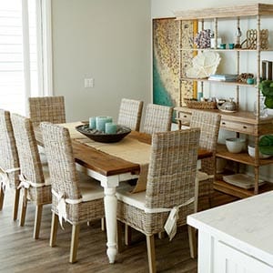 A Coastal home decor style dining room.