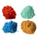 Eco-friendly craft supplies - all-natural craft paint in red, green, blue and orange.