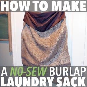 Here's an easy, cheap and fun way to make a no-sew DIY laundry bag. All you need is a pillowcase, a burlap sack, some sisal twine and a few safety pins!