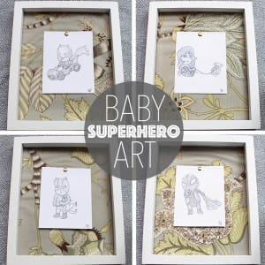 Want gender neutral, but still unique and quirky nursery decor for your upcoming bundle's bedroom? Check out this hand drawn baby superhero art. Kapow!