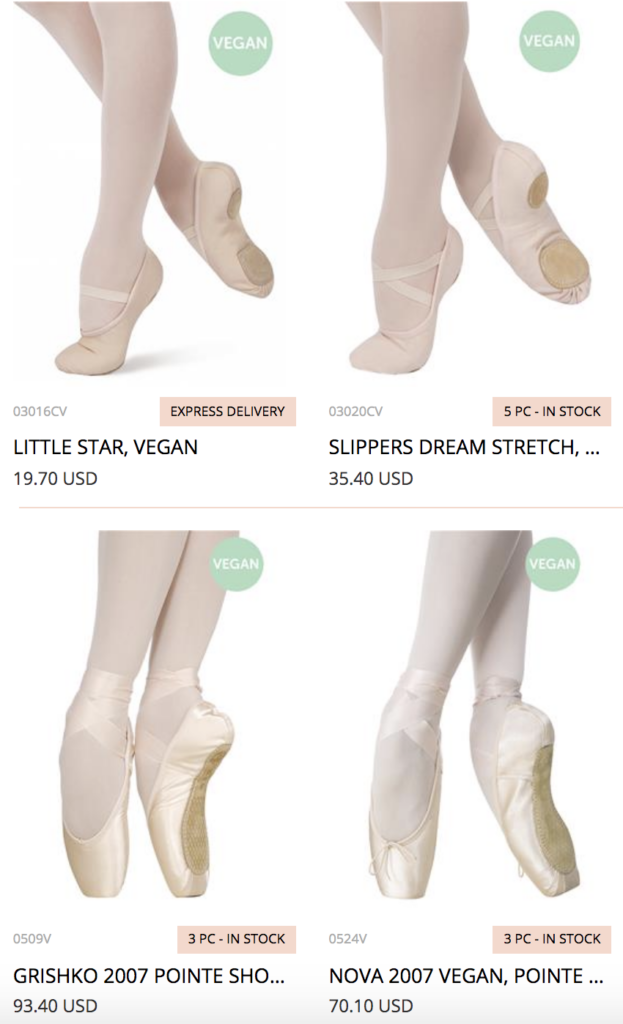 Wondering where to find vegan pointe shoes? Grishko makes it easy on their website by labelling all of their vegan shoes.