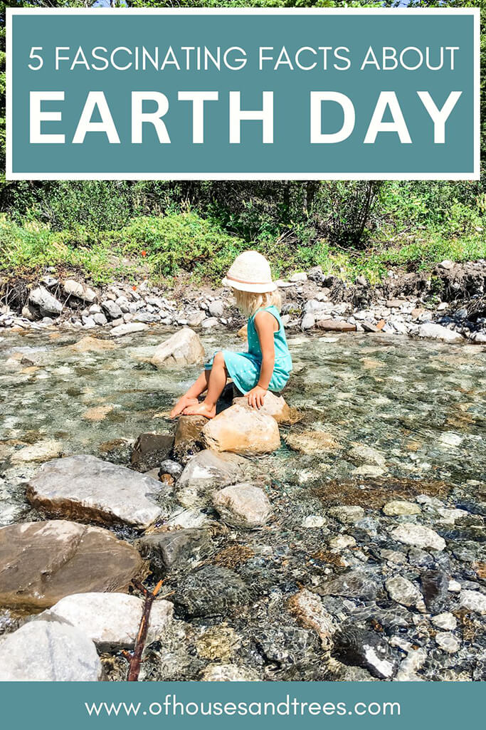 A little girl sitting in a creek with text 5 fascinating facts about Earth Day.