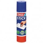 Eco-friendly craft supplies - plant-based glue stick in a blue and red bottle.