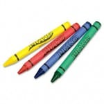 Eco-friendly craft supplies - soy crayons in yellow, red, blue and green.