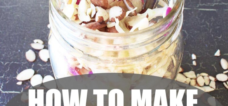 This easy asian coleslaw can be assembled in less than 60 seconds with cabbage slaw, soy sauce, rice vinegar, garlic, ginger, sesame seeds and almonds.