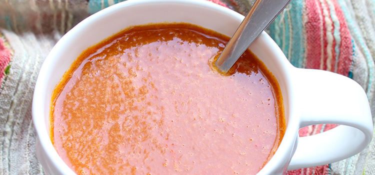 Looking for a basic tomato soup recipe? Well, here it is! Tomatoes, broth and... that's pretty much it. Plus, it takes less than 5 minutes to make!