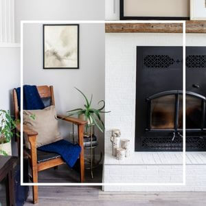 A living room decorated in a mix of vintage and modern pieces.