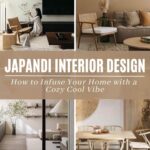 Four different rooms decorated with neutrals with text Japandi interior design.