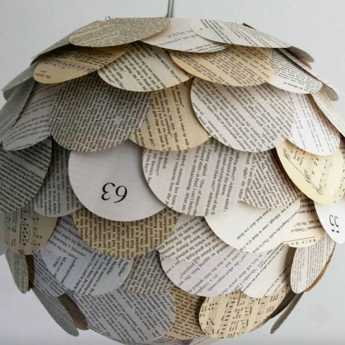 A chandelier made of book pages.