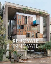 Book cover showing a modern looking building and text renovate innovate.