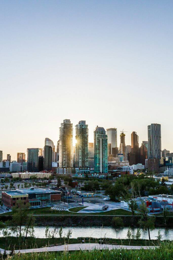City of Calgary skyline at sunset.