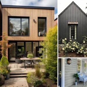 Three photos of home exteriors with different siding colours.