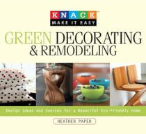 Book cover of Green Decorating featuring photos of handmade pillows, wooden furniture and colourful bowls