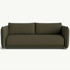 A dark green sofa bed on a white background.