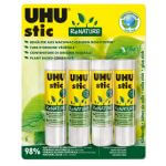 4 glue sticks in green and yellow packaging.